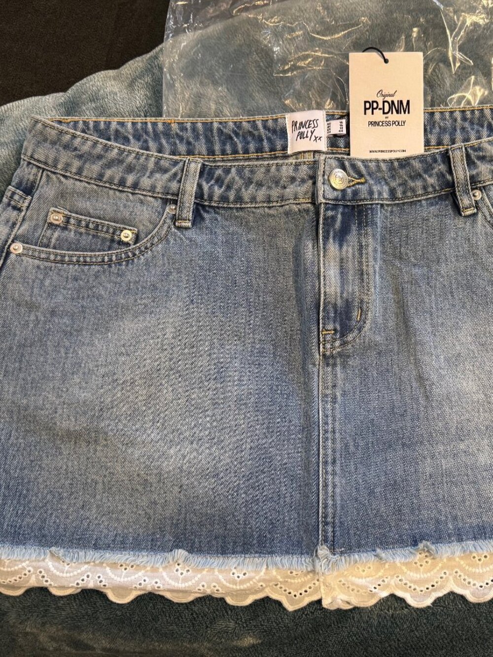Princess Polly Miyuki Denim Mini Skirt Mid Wash Sz 12
